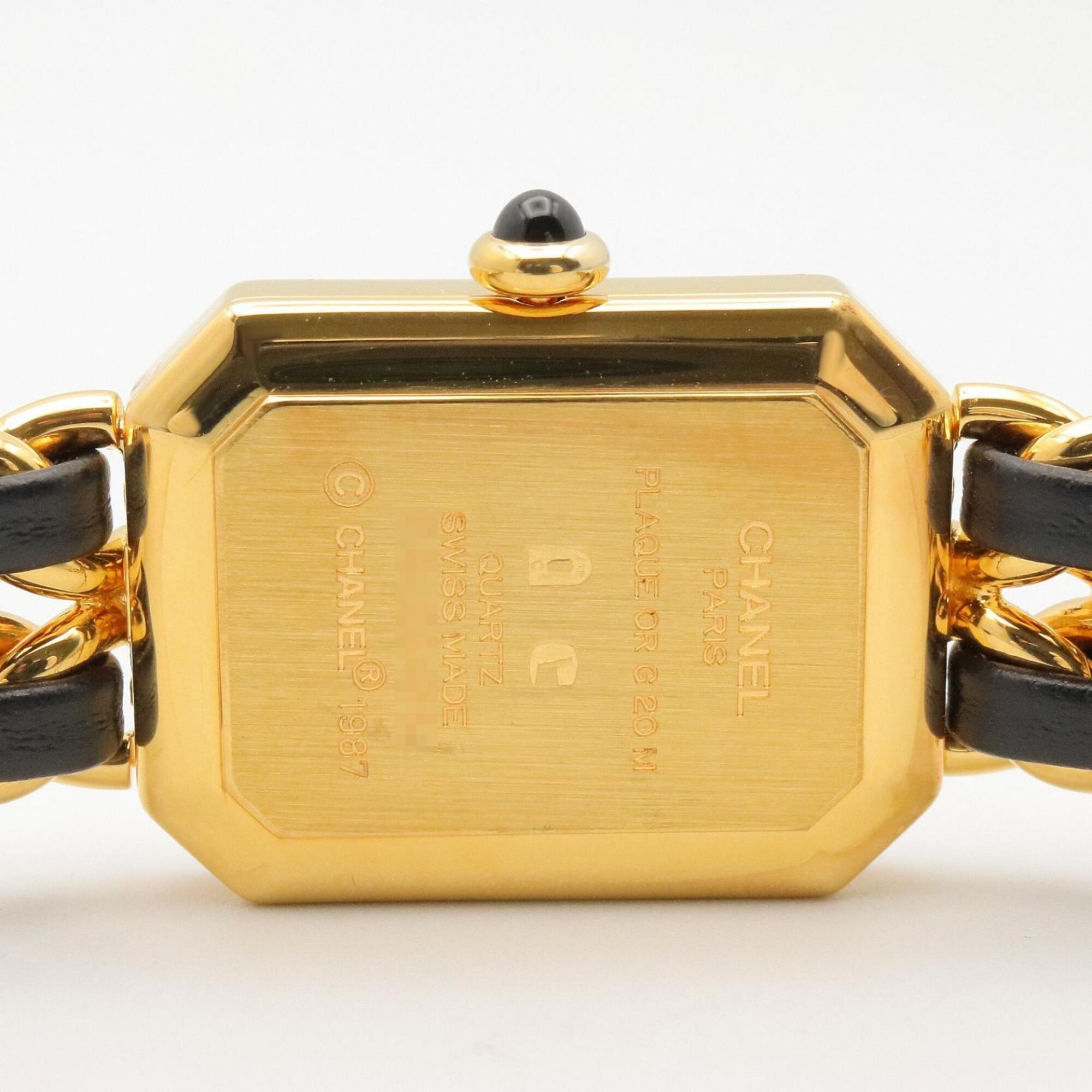 Chanel CHANEL Première S Watch, Gold Plated (GP), Leather Strap, Women's, Black, H0001 — Very Good