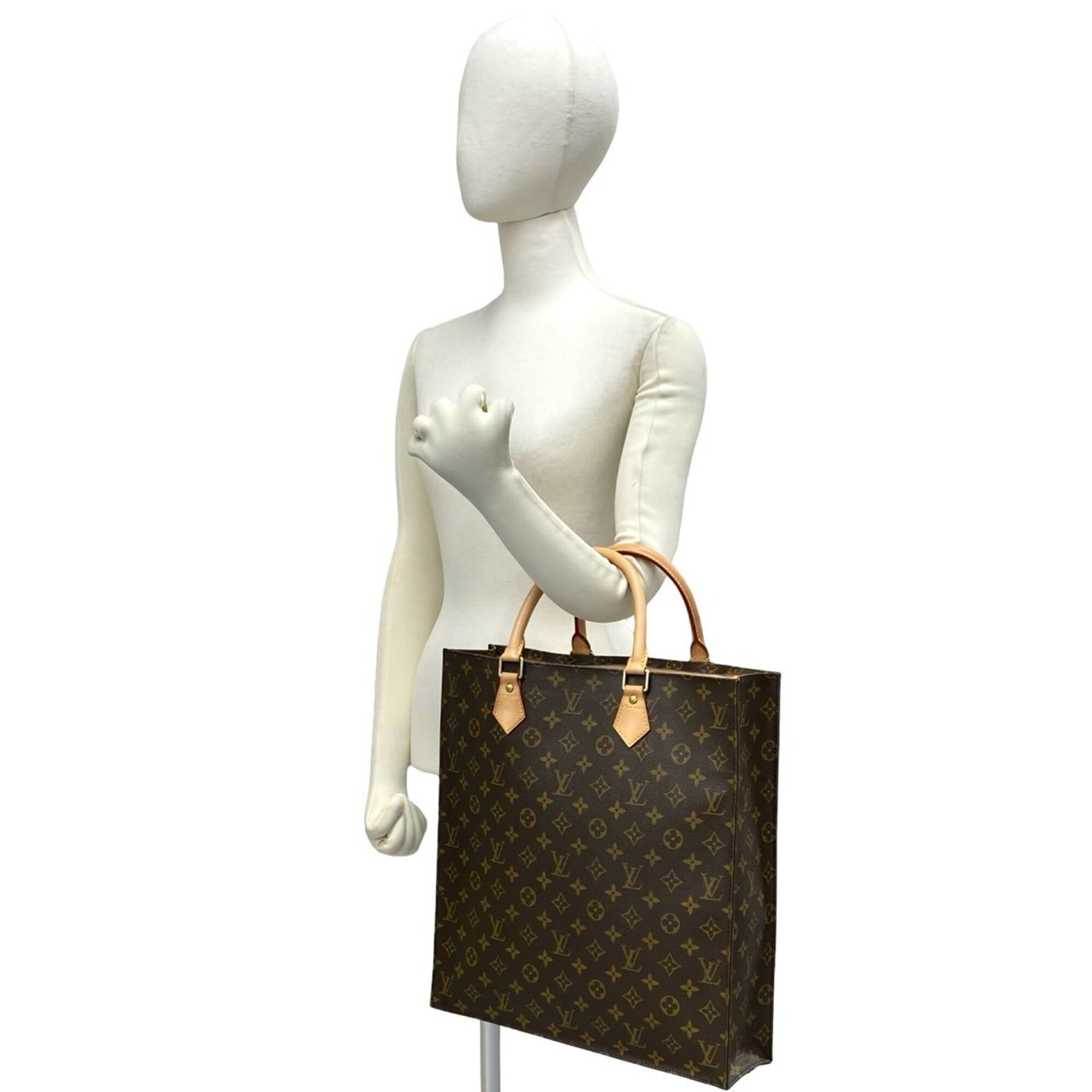 LOUIS VUITTON Louis Vuitton Sac Plat Monogram Logo Pattern Leather Handbag Tote Bag Brown 04714 — Like New