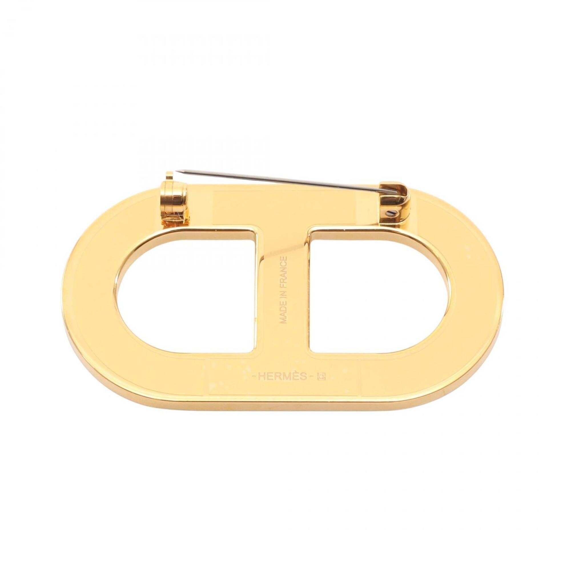 Hermes Chaine d'Ancre Brooch, Gold Plated Leather (Veau Epsom), Gold/Brown Tones. Women's accessory — New - Store Return