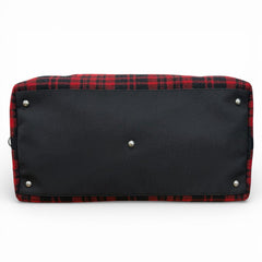 Yves Saint Laurent SAINT LAURENT PARIS 594400 Wool Leather Check Pattern 2-Way Duffle Bag/Boston Bag with Logo Patch, Red/Black, Made in Italy, Suitable for Women and Men — Like New