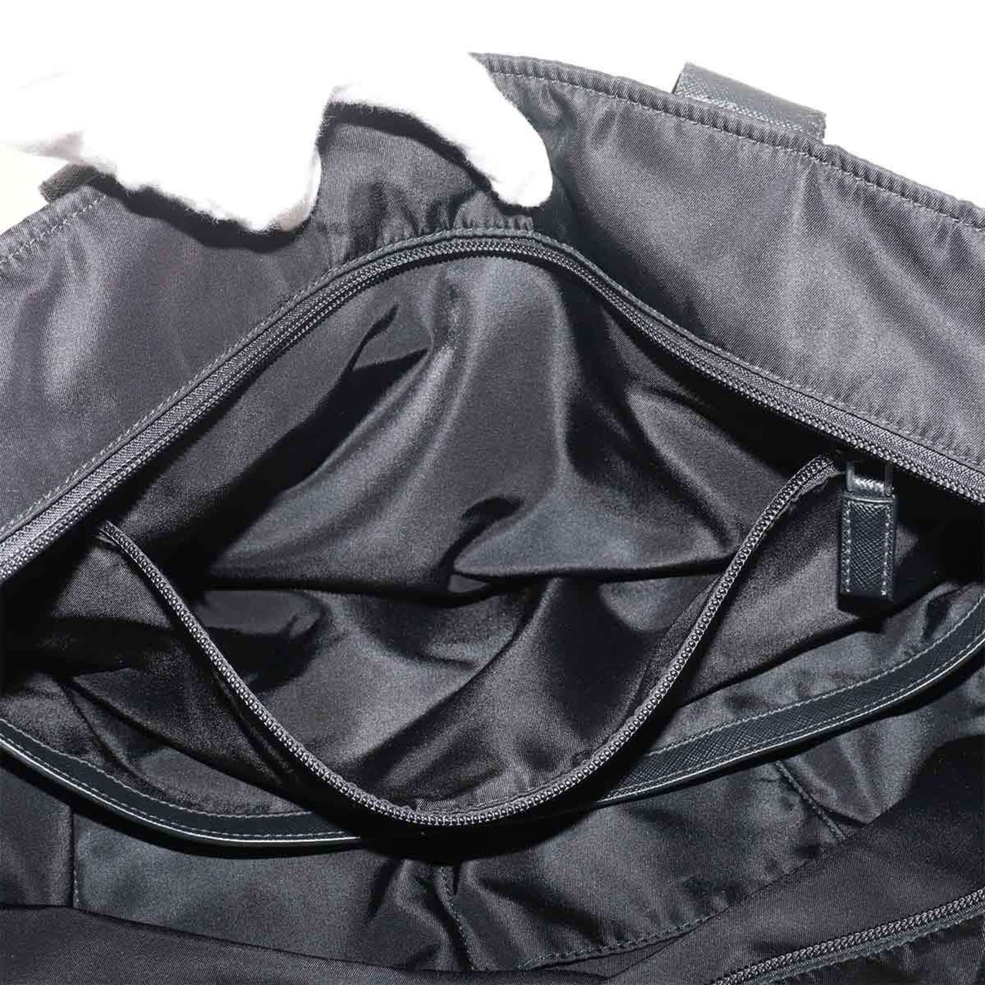 Prada PRADA Tote Handbag Nylon Saffiano Leather Nero Black 2VG042 Silver Hardware Bag — Like New