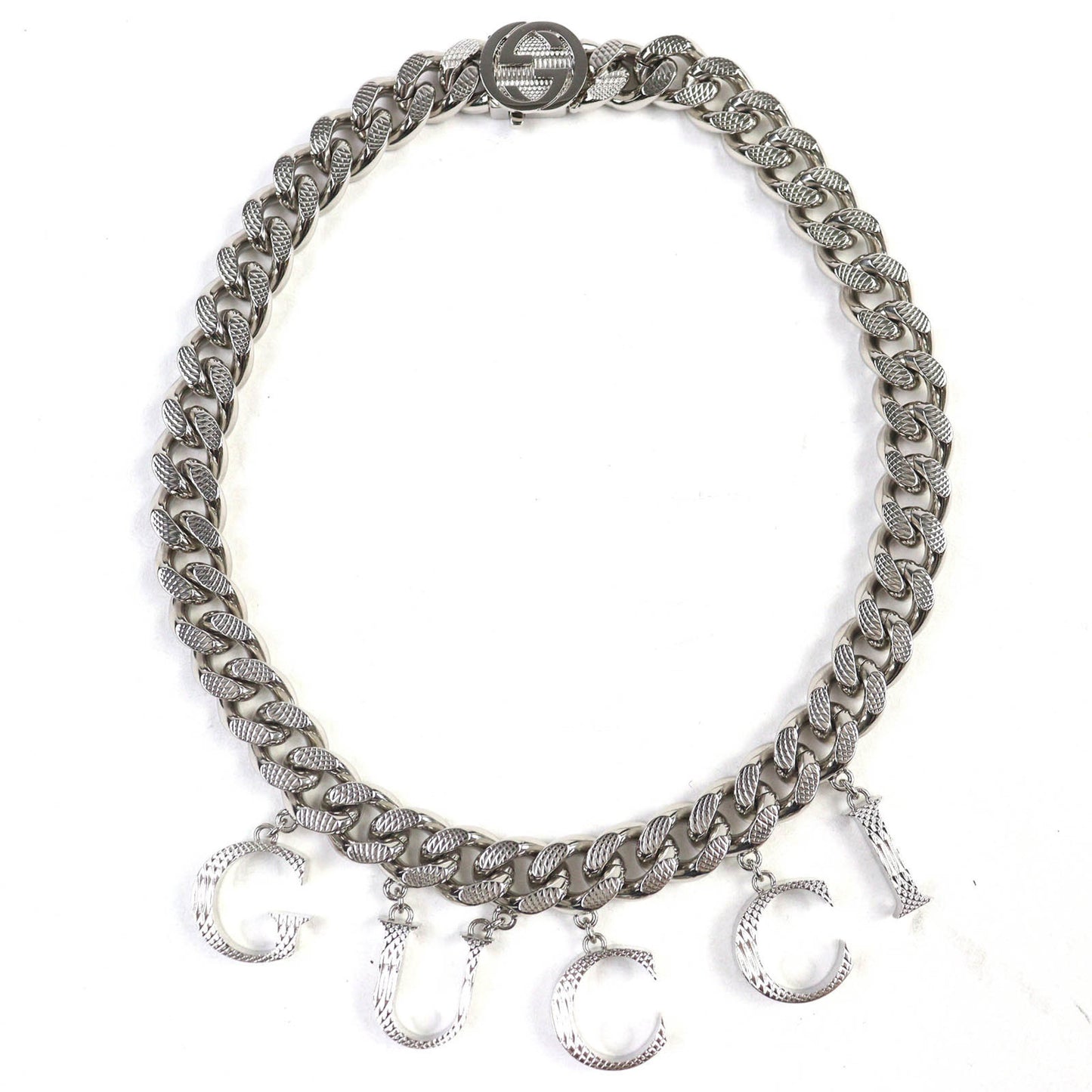 GUCCI 675769 Script Logo Choker with Interlocking G Necklace, Silver, Made in Italy, Women's