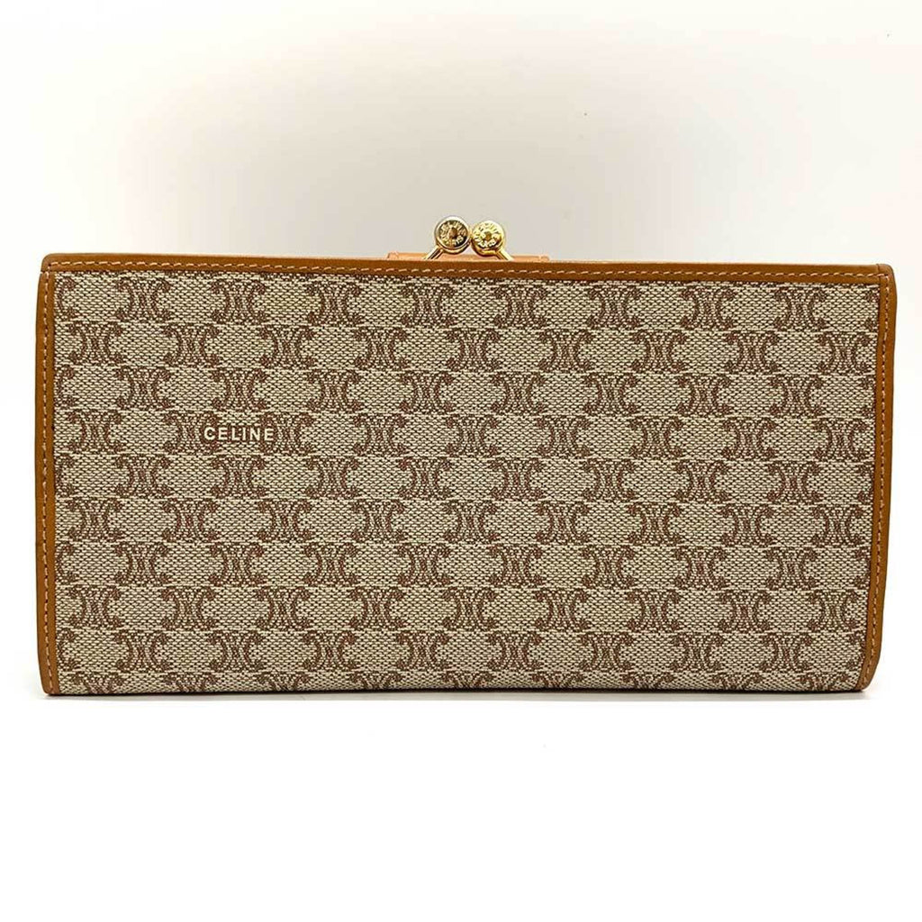Celine Triomphe Pattern Long Wallet Beige x Brown CELINE Ladies