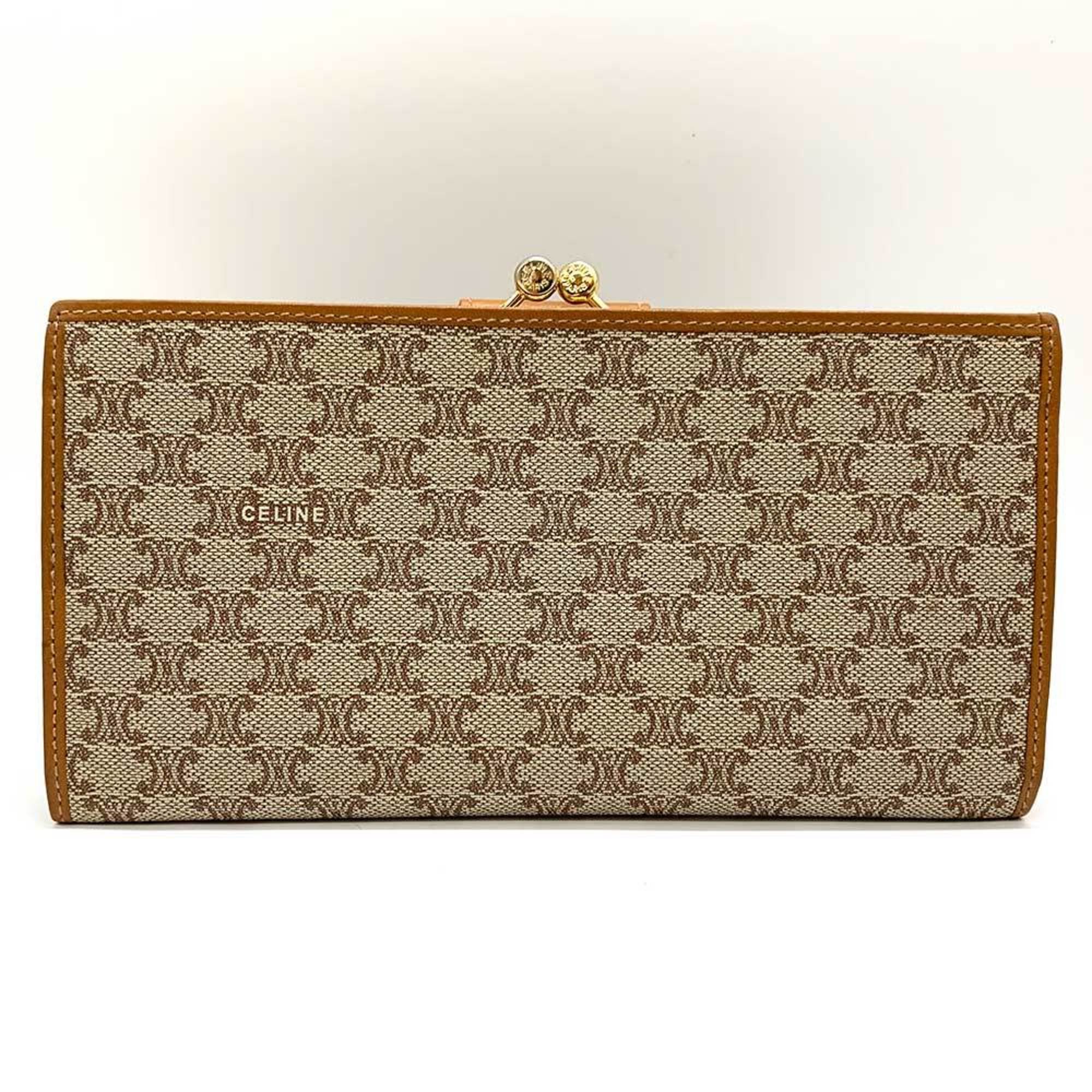 Celine Triomphe Pattern Long Wallet Beige x Brown CELINE Ladies
