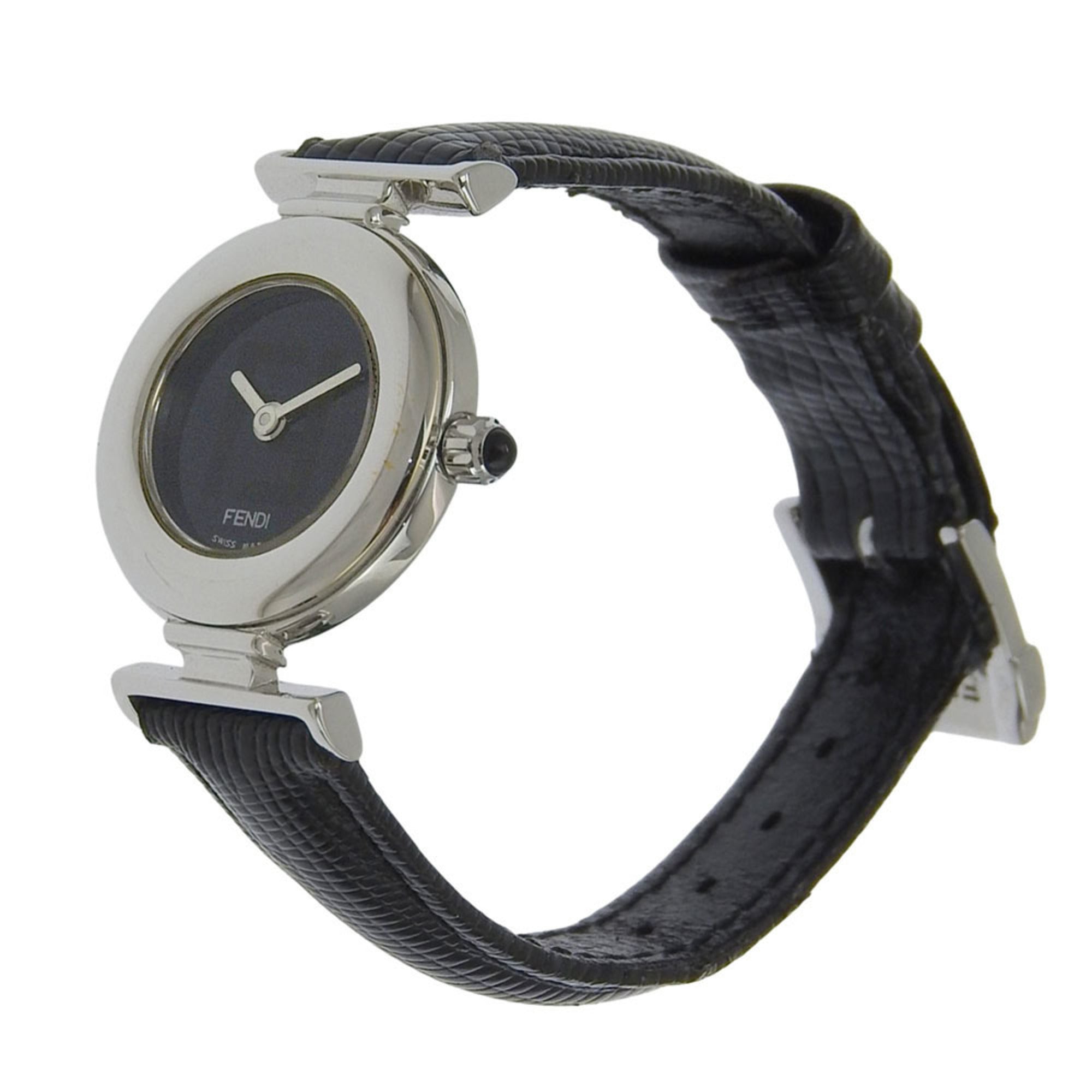 Fendi FENDI watch 320L stainless steel x leather quartz analog black dial women's — Good
