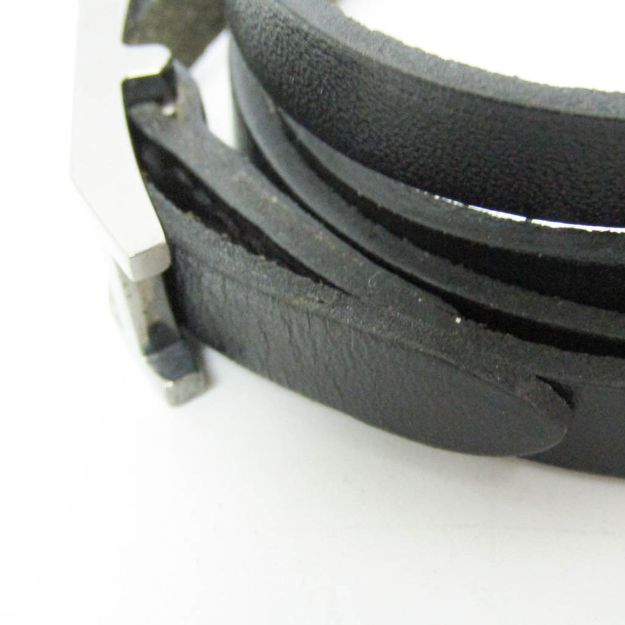 Hermes Hapi III Choker Leather,Metal Bangle Silver,Black — Like New