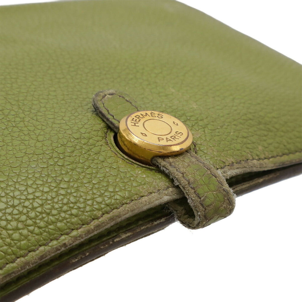 HERMES Dogon Duo GM Bifold Long Wallet in Togo Leather, Anise Green/Yellow-Green, Coin Case Missing, □L Stamped