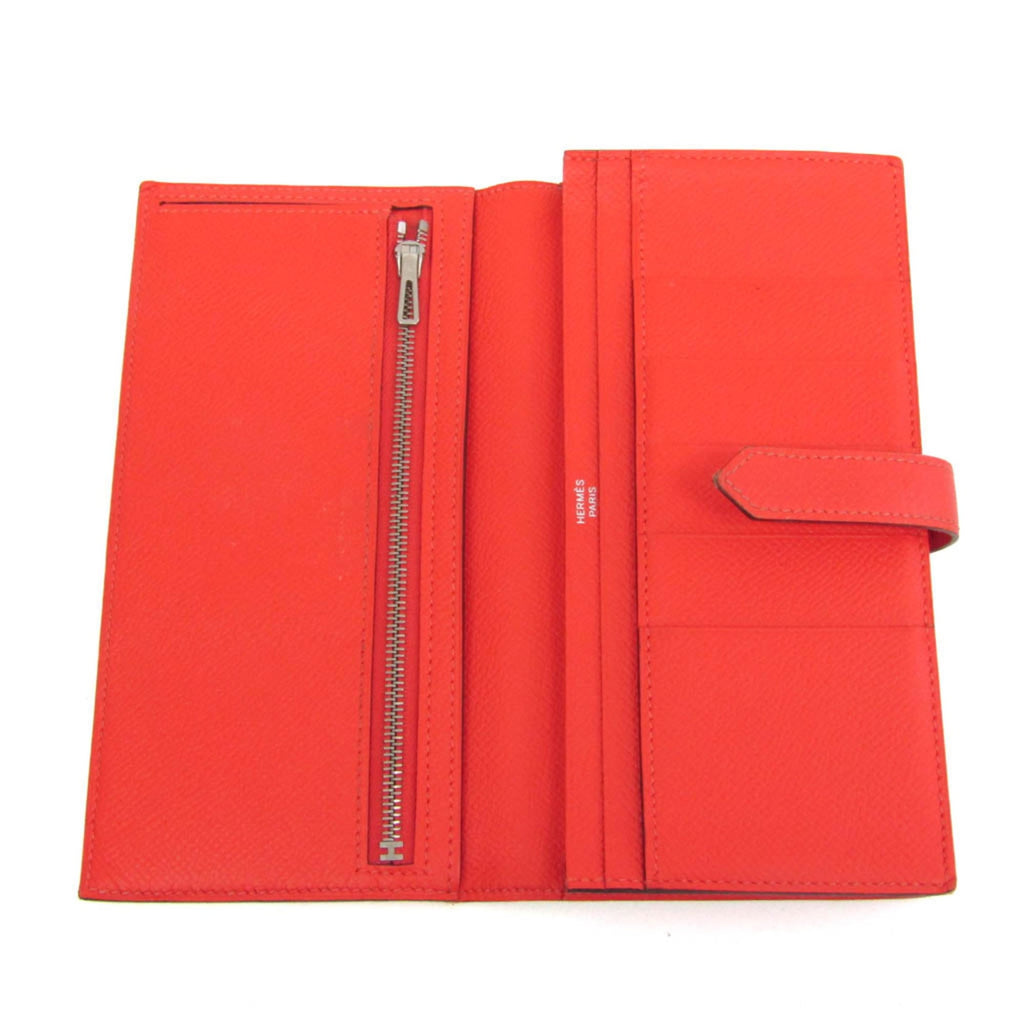 Hermes Bearn Bearn Soufflé Women's Epsom Leather Long Wallet (bi-fold) Salmon Pink