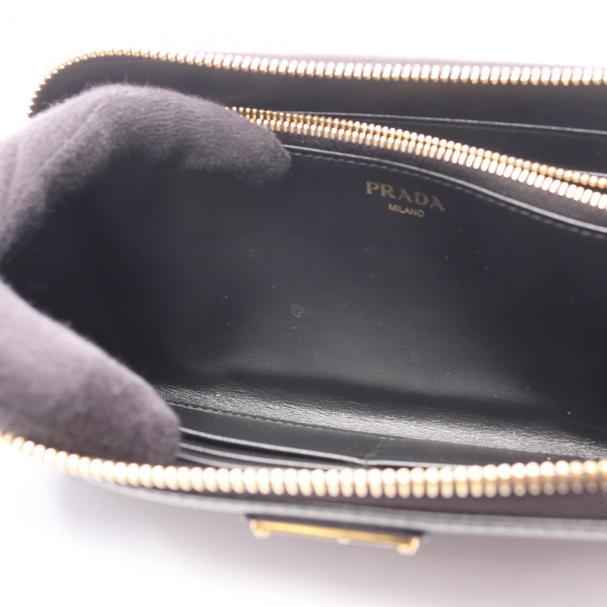 Prada VITTELLO MOVE TR Round Long Wallet, Leather, Women's, Black, 1ML506