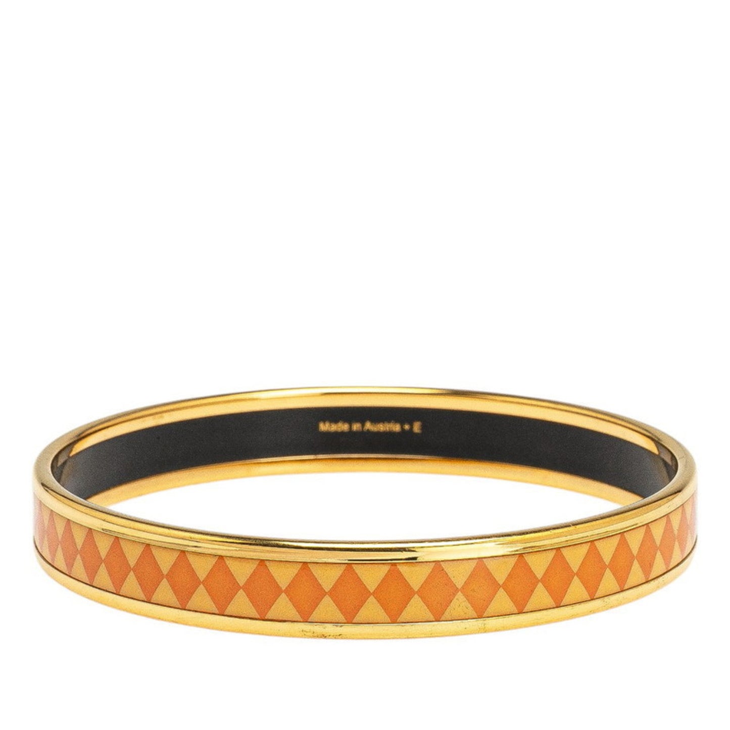 Hermes enamel PM diamond motif bangle in orange and gold plated for women.