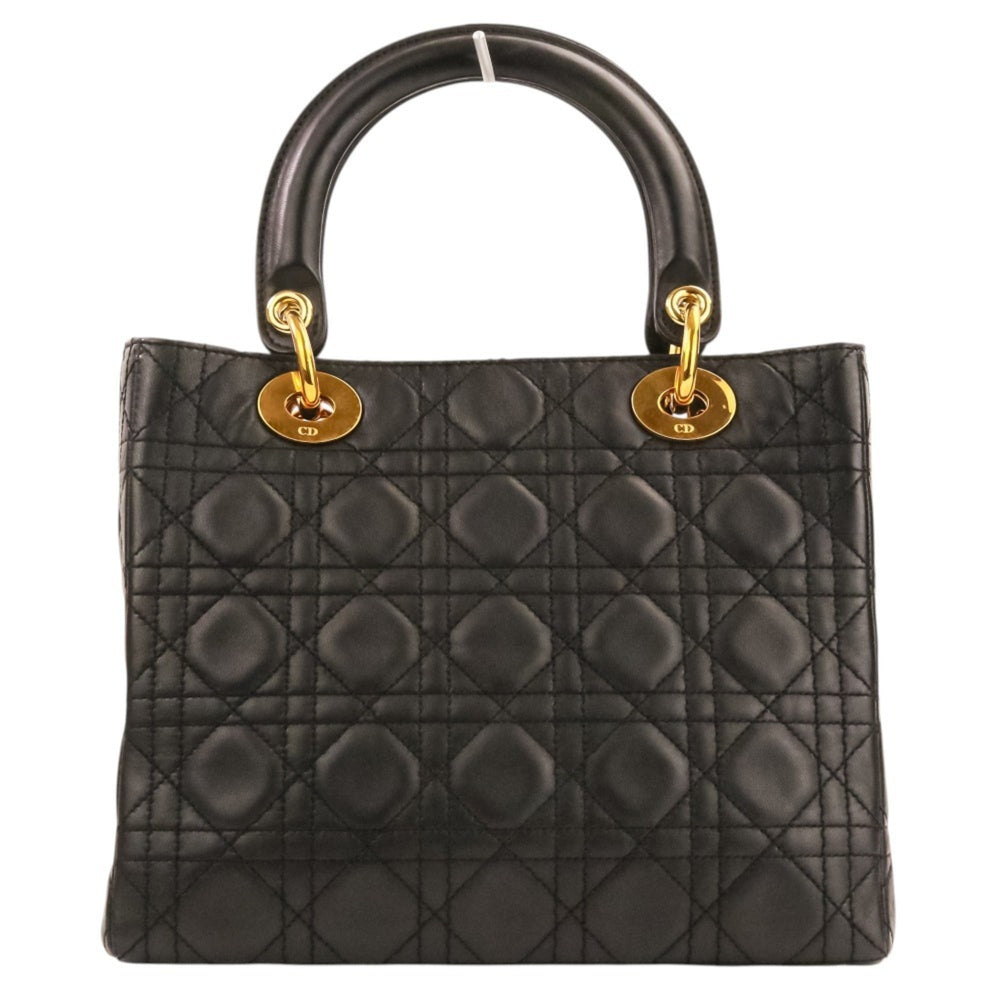 Christian Dior Lady Cannage Leather 2-way Handbag/Shoulder Bag, Black, Women's — Like New