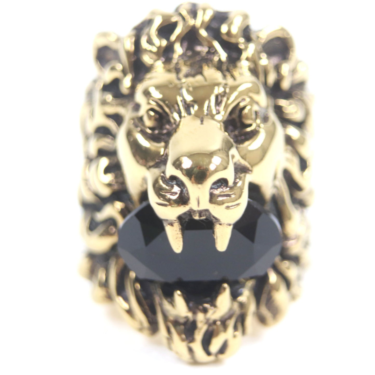 GUCCI Lion Head Ring with Color Stones, Gold and Black, Size 16, Comes Box Dust Bag, Made in Italy, Men's