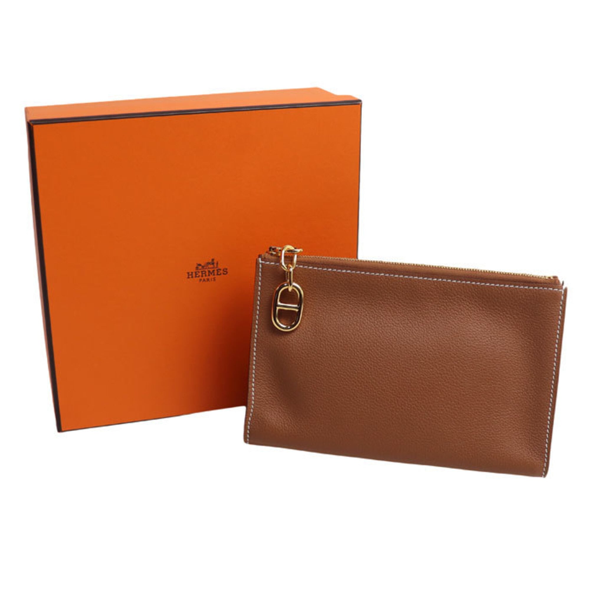 HERMES Zip Ango PM Pouch, Gold, H084321CC37, Men's/Women's, K stamp (2025) — Like New