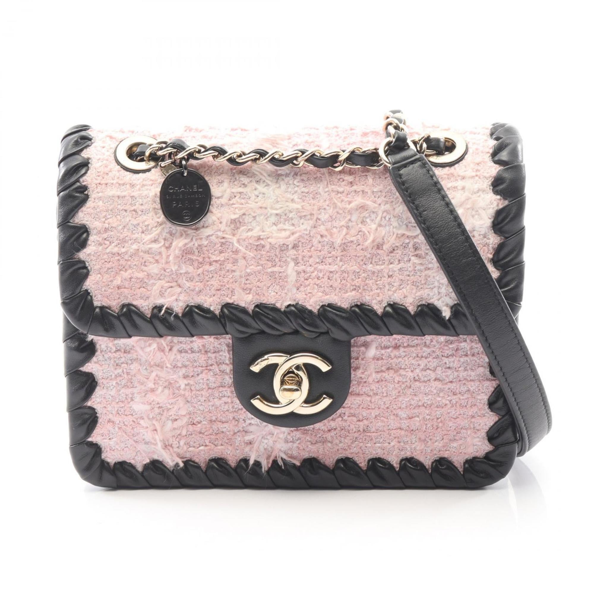 Chanel CHANEL Shoulder Bag, Fabric Lambskin (Sheep Leather), Women's, Pink and Black