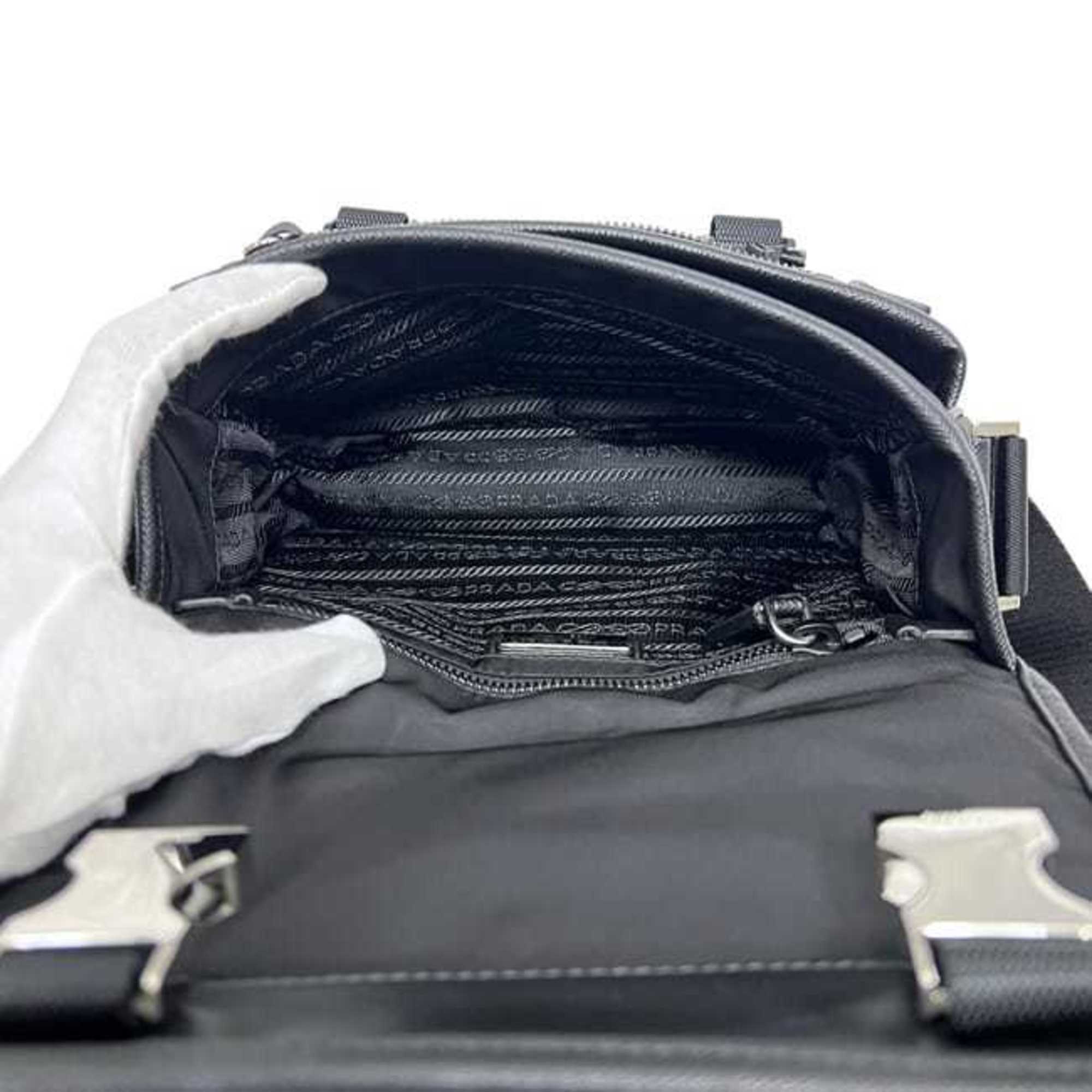 Prada Shoulder Bag f-25189 Black NERO Tessuto 2VD034 Unused Nylon Saffiano Leather Re-Nylon 279 102 PRADA RE NYLON Crossbody Strap Flap — Like New