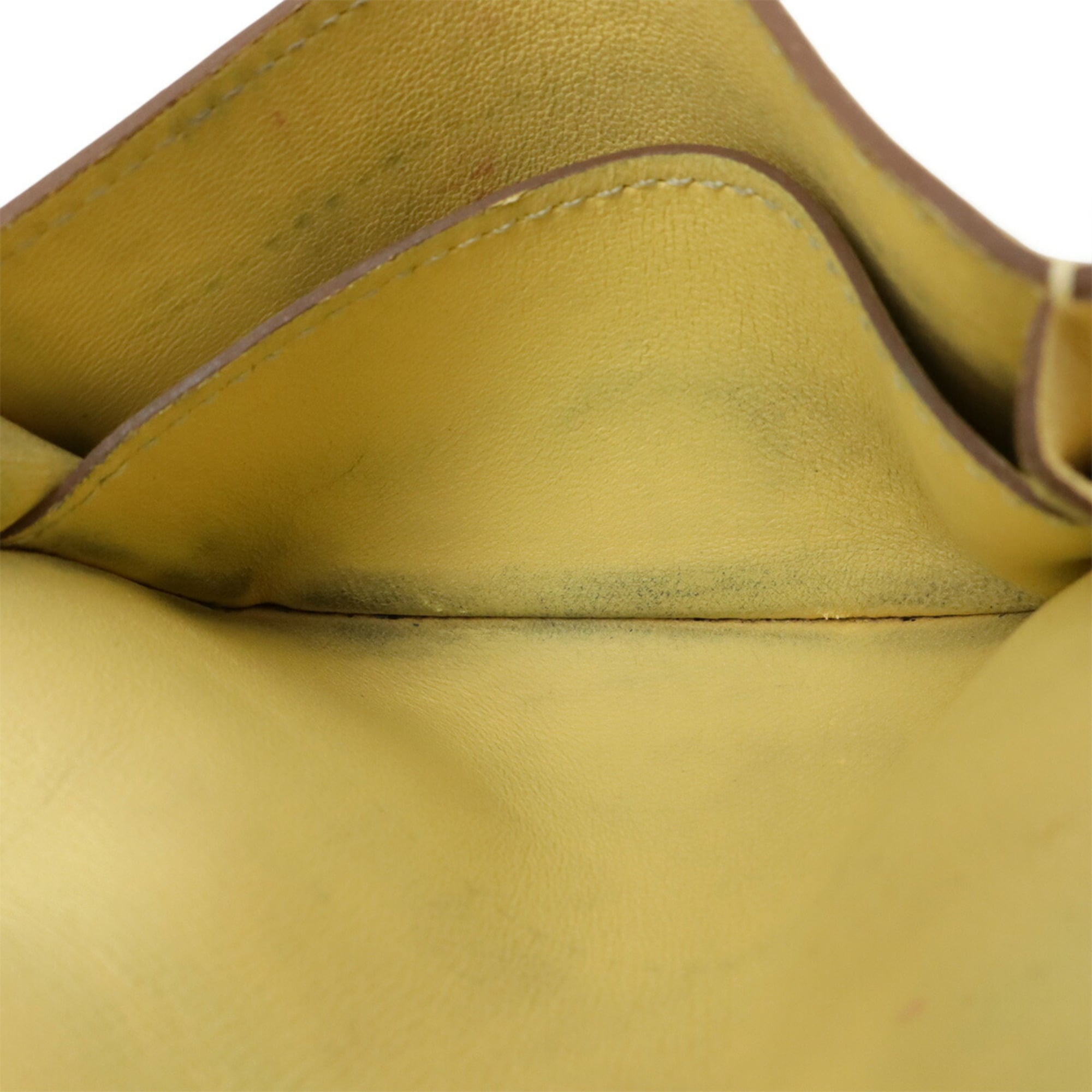 HERMES Dogon card case, coin wallet, purse, Swift leather, yellow, souffle, with X marking.