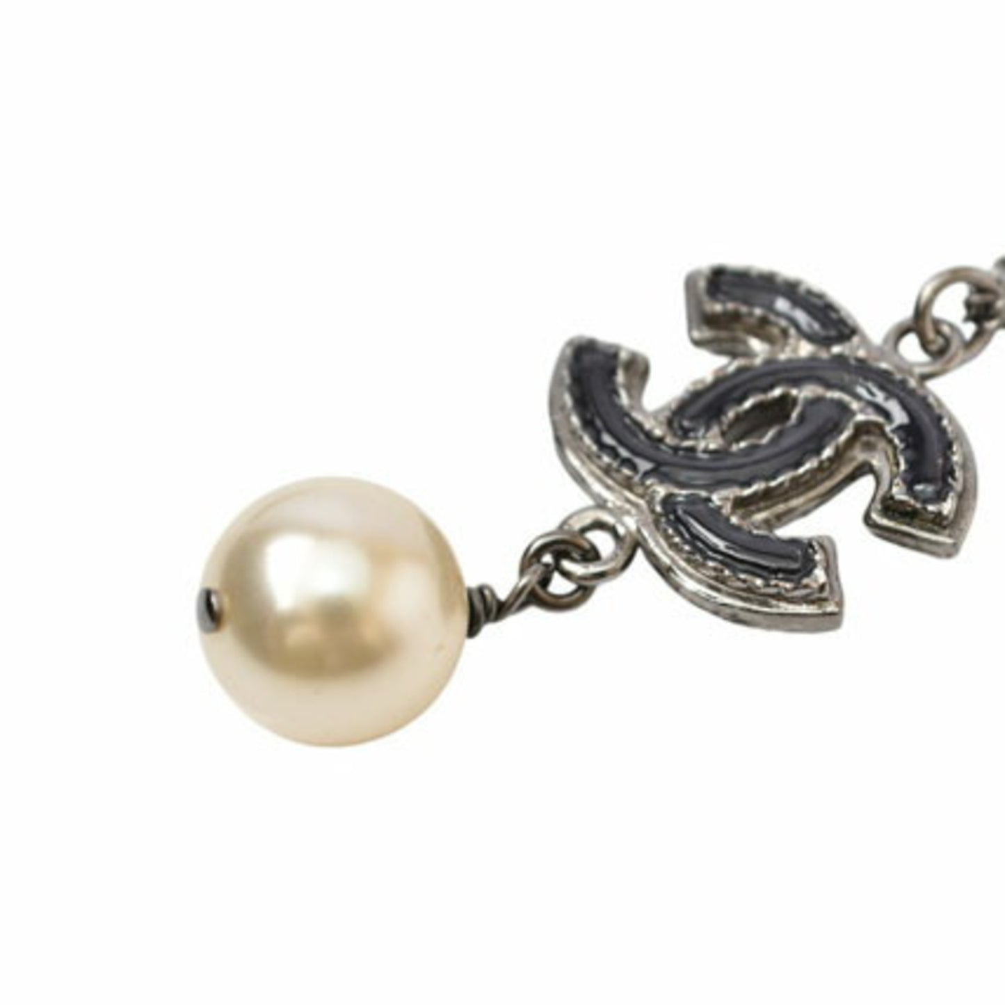 Chanel Necklace Pendant 2way CHANEL Coco Mark Pearl Motif Black Gunmetal