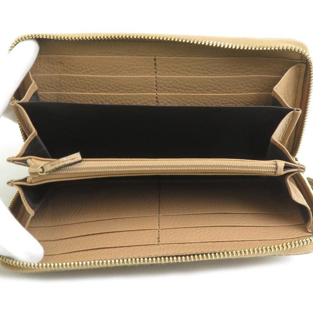 Gucci Soho Round Long Wallet in Beige and Gold Leather, Women's, 308004 e61060i