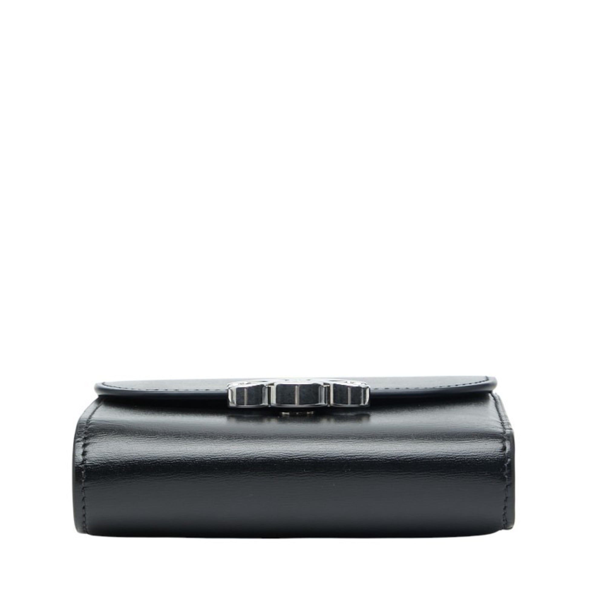 Celine Triomphe Small Flap Wallet, Tri-fold Compact Black Leather, Women's, CELINE