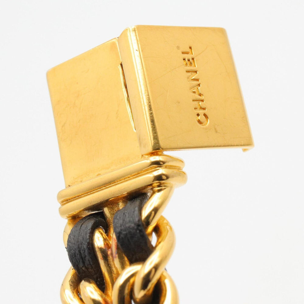 Chanel CHANEL Première M Wristwatch, Gold Plated (GP), Leather Strap, Women's, Black, H0001 — Very Good