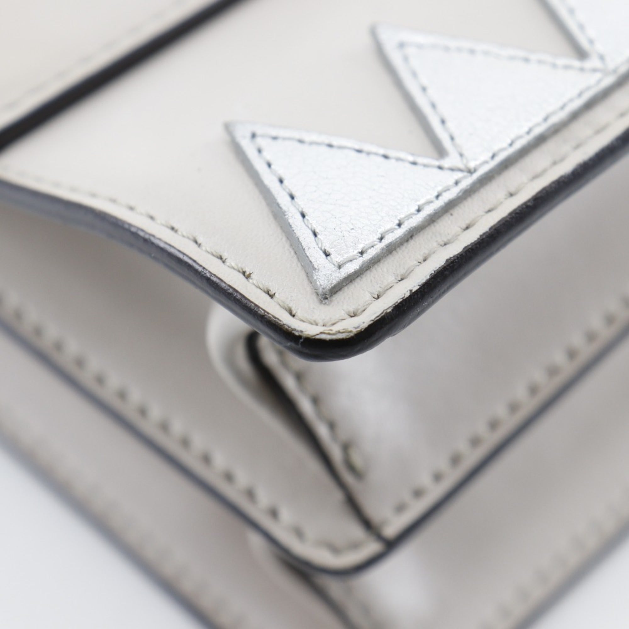 FENDI Canai Shoulder Bag Studs 8M0381-9JU Calf Beige Flap Mini Women's