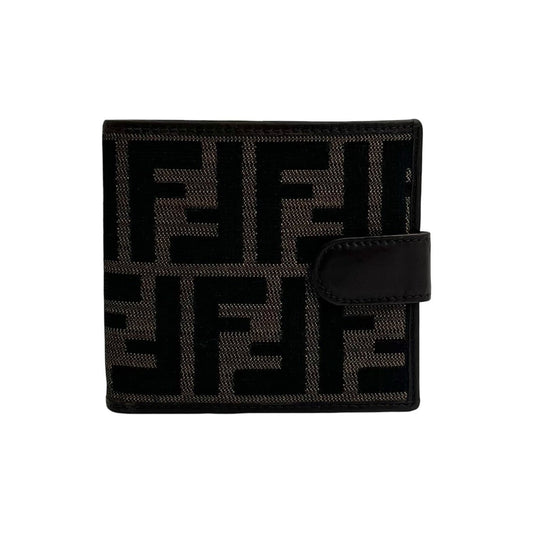 FENDI Zucca FF Pattern Canvas and Leather Bifold Wallet with Mini Card Case, Brown Black, 98030