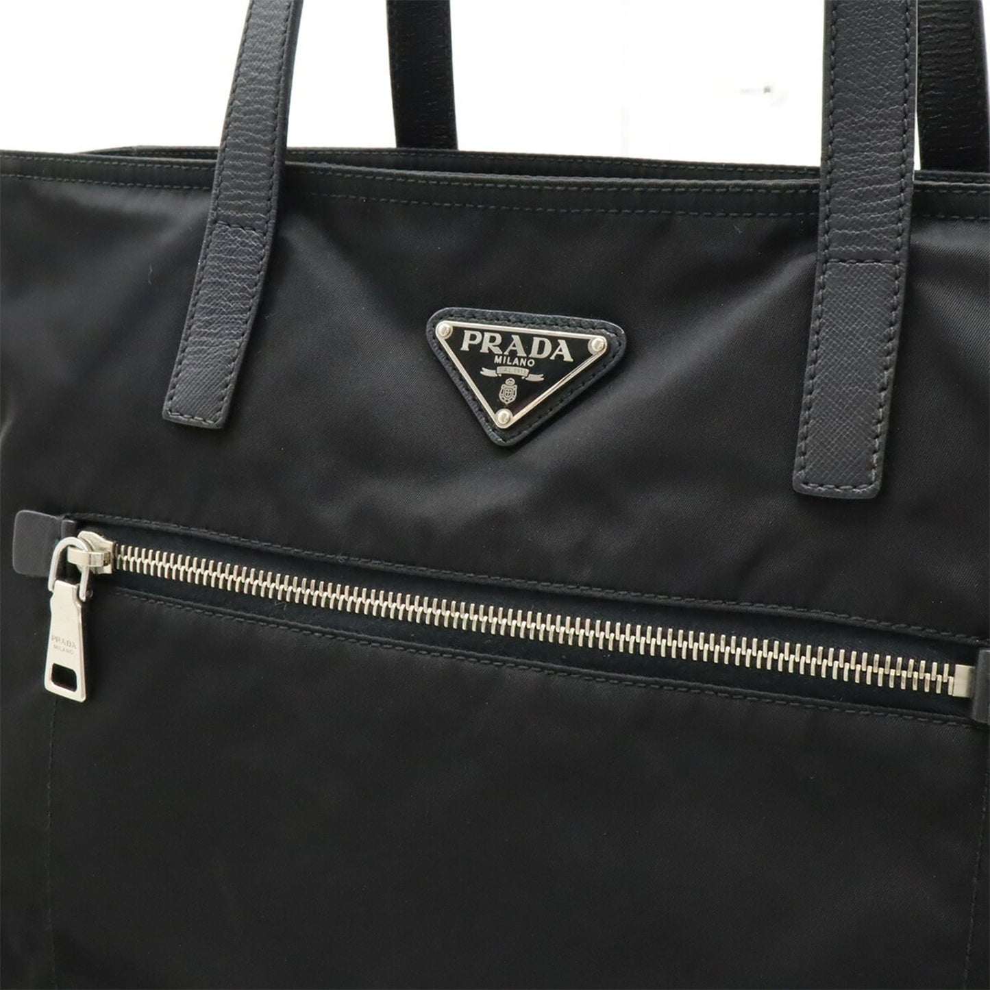 PRADA Triangle Tote Bag Shoulder Nylon Leather NERO Black 1BG842