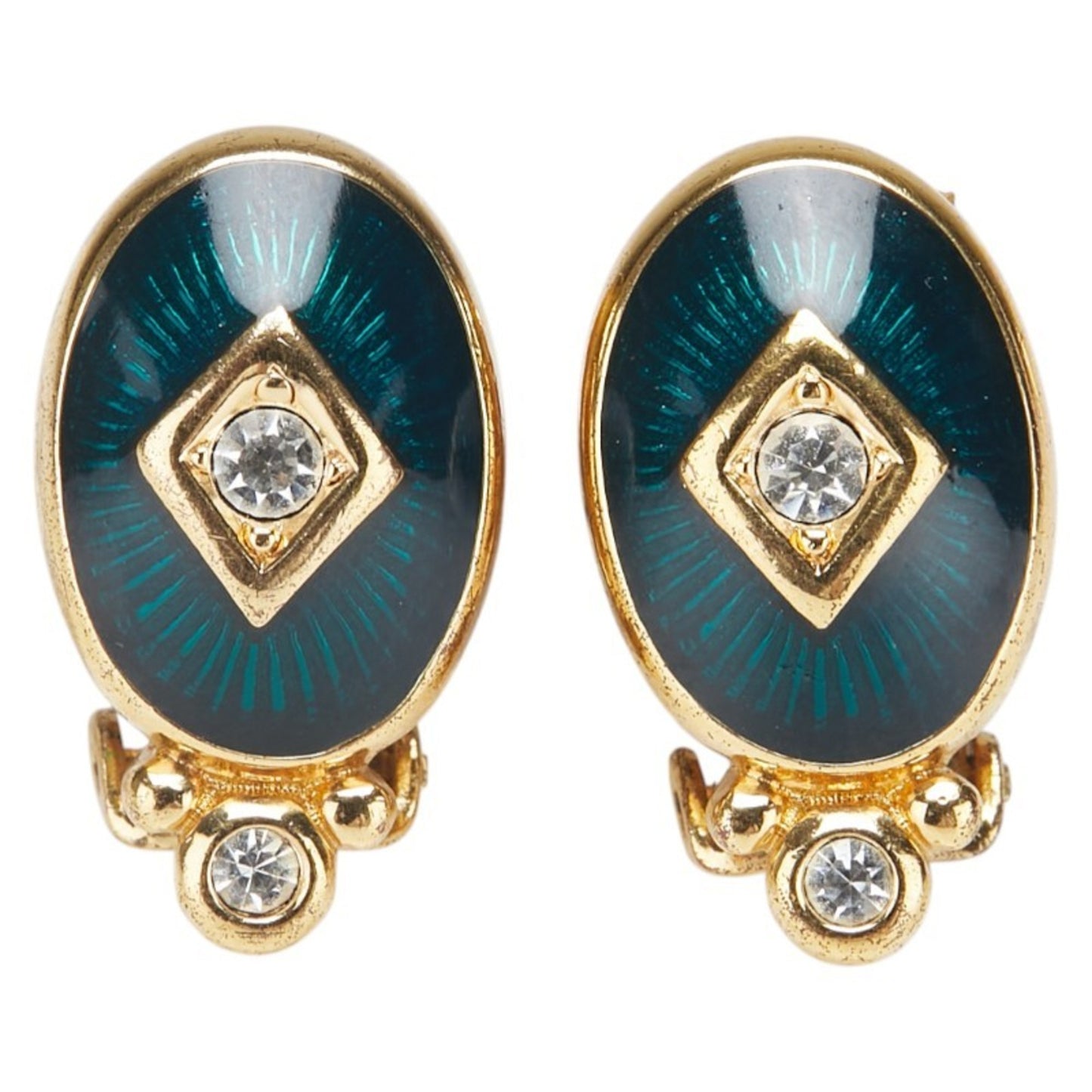 Burberry Vintage Oval Rhinestone Earrings, Gold and Green Plated, Women's