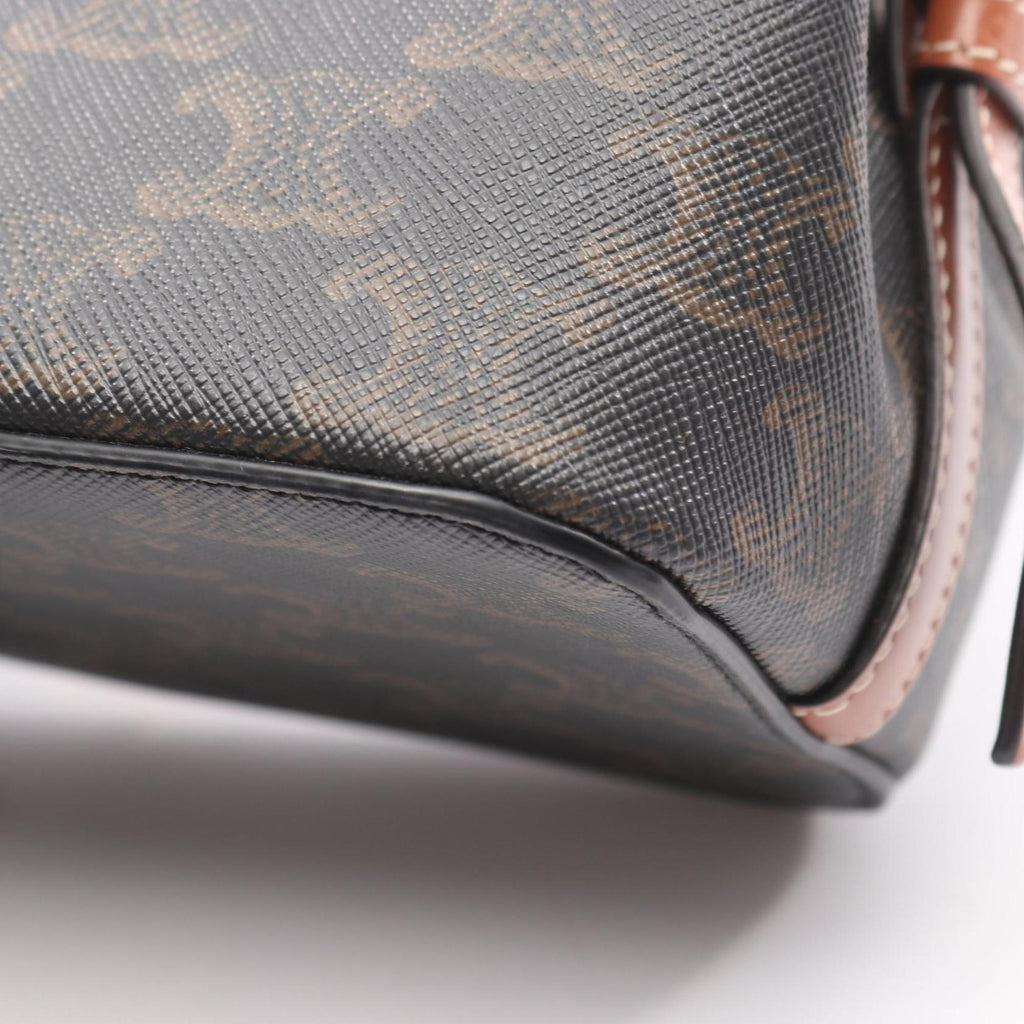 Celine Teen Cabadoux France Triomphe Shoulder Bag, Coated Canvas and Leather, Women's, Black Brown, 191992BZJ.04LU