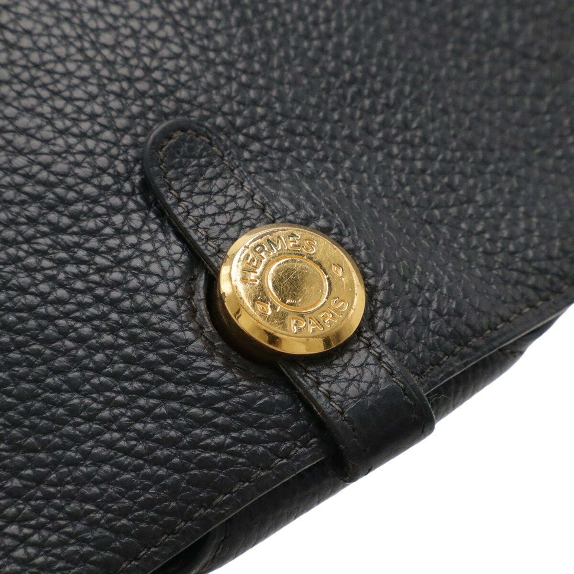 HERMES Dogon MM Bi-fold Long Wallet, Togo Leather, Black