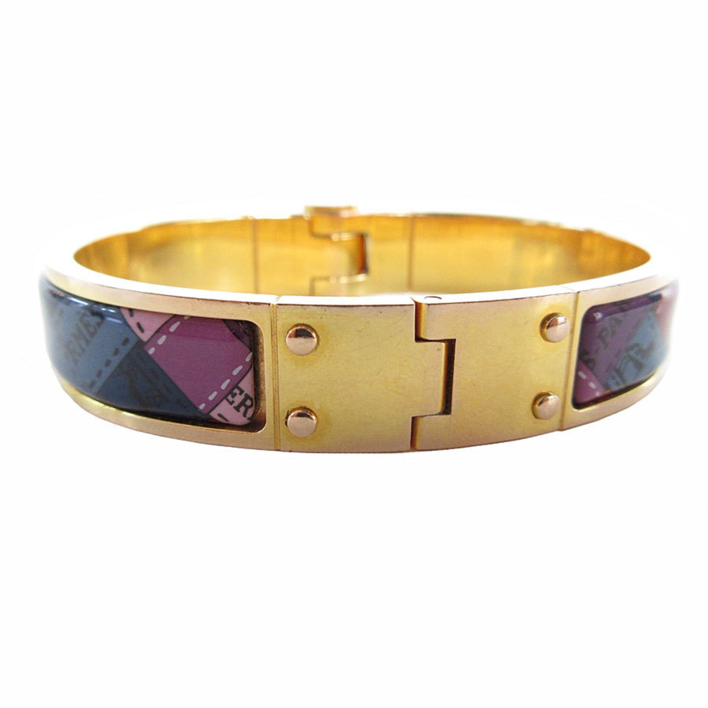 Hermes HERMES Bangle Bracelet Charnier Metal Enamel Gold Multicolor Women's s0659a