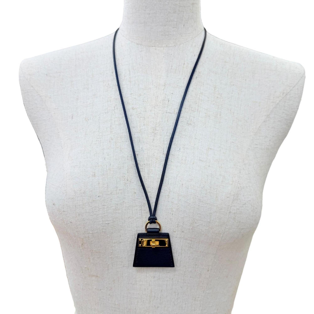 HERMES MONPETIT KELLY PM Gold Hardware Leather Necklace, Black, Made in France, Women's, with Box and Dust Bag — Like New