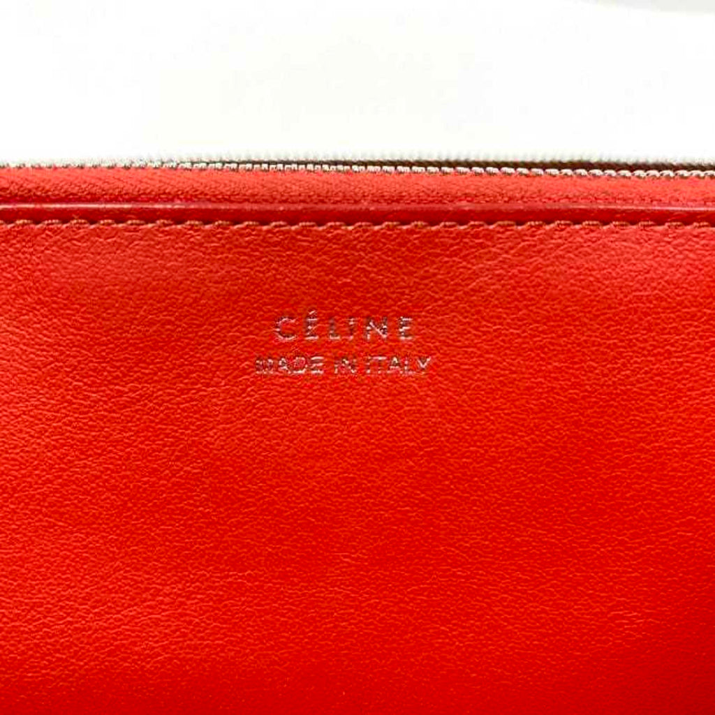 CELINE Round Long Wallet Beige Red Silver Leather Zip Ladies