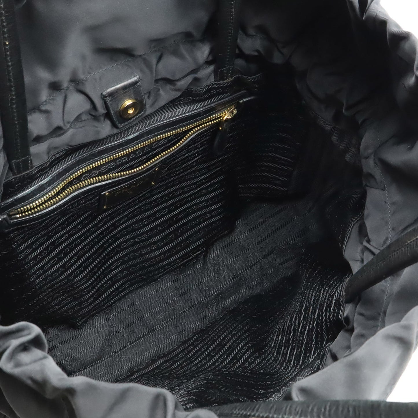 PRADA Prada Jacquard Tote Bag Shoulder Nylon Leather NERO Black BN1758