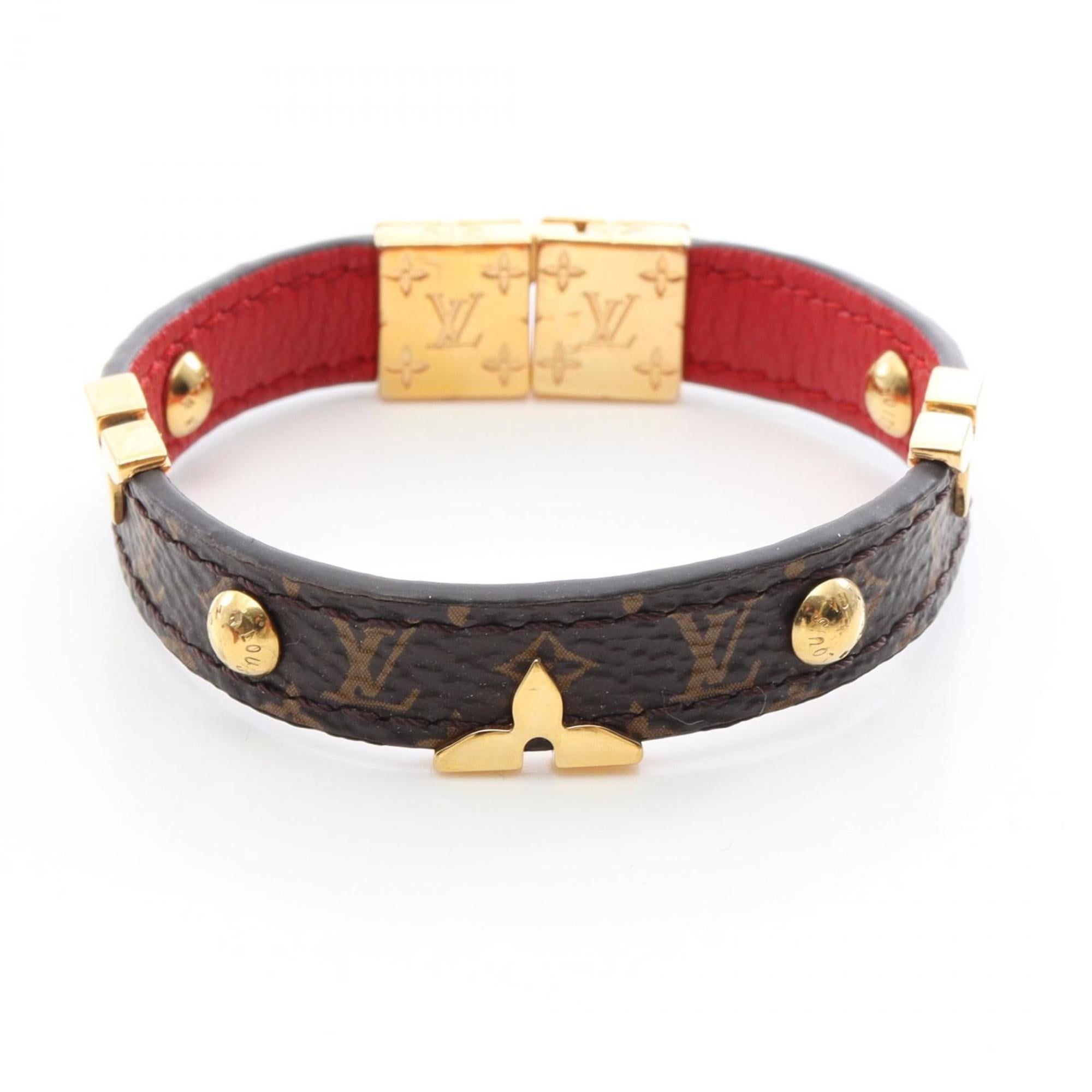 Louis Vuitton LV Crown Bracelet, Gold-Plated Coated Canvas, Women's, Brown, Red, Gold, M6738E