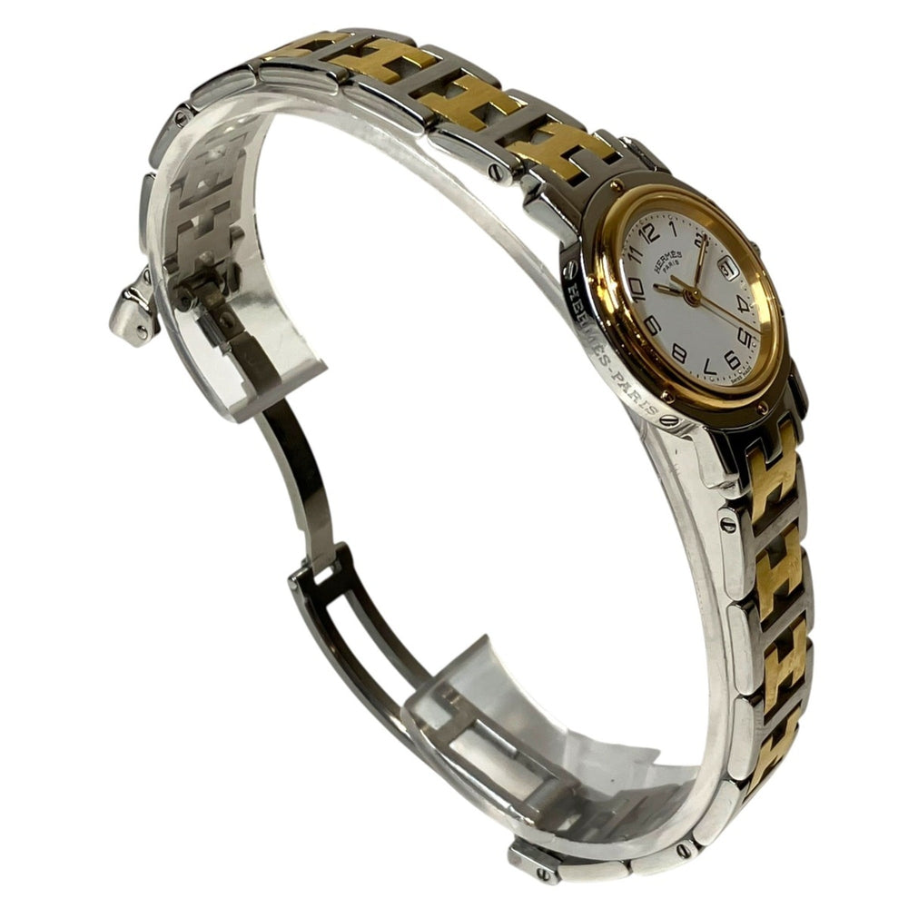 Hermes Clipper Two-Tone Watch, Total Weight 43.6g, Stainless Steel, Quartz Movement, White Dial, CL4.220 — Good