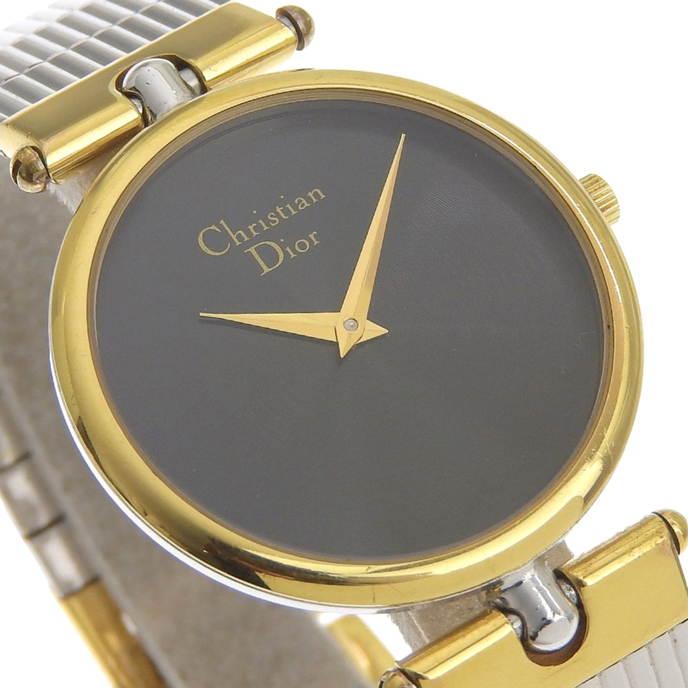 Christian Dior Watch 3026, Stainless Steel with Gold Plated Silver Quartz Movement, Analog Display, Black Dial, Women's — Good
