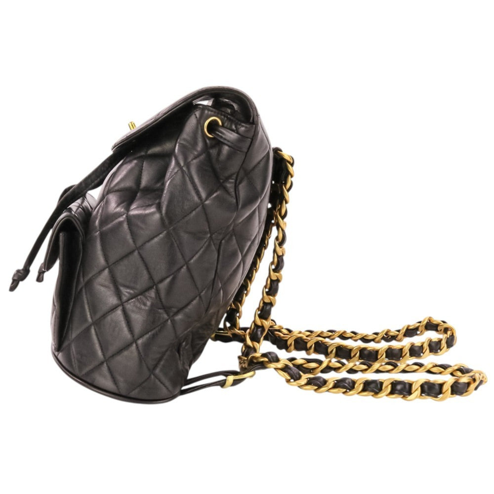 CHANEL Vintage Matelassé Lambskin Chain Shoulder Turnlock Backpack Rucksack Black Women's — Like New
