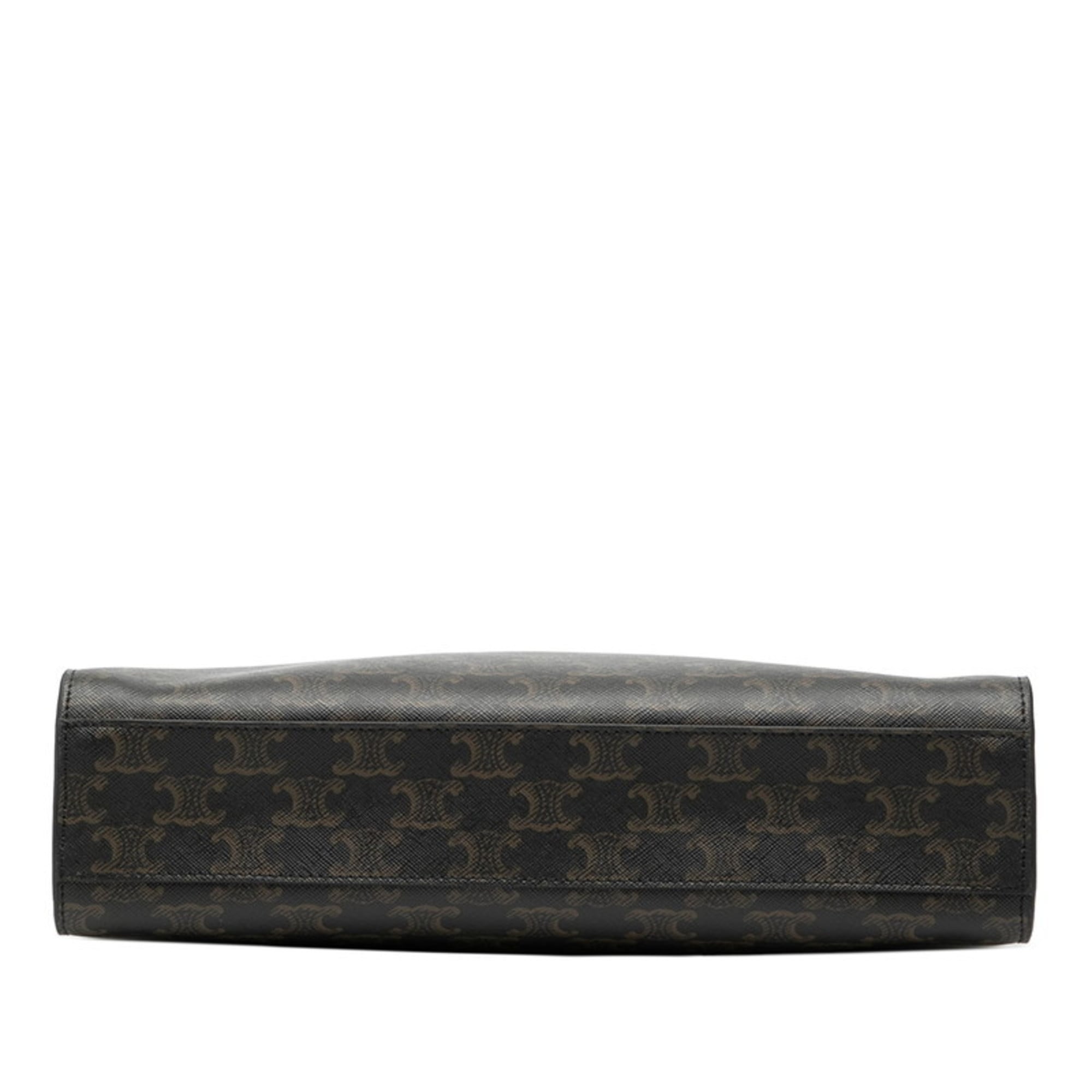 Celine Triomphe Vertical Cabas Medium Shoulder Bag/Tote Bag, 2-Way, Black/Brown Leather, Women's, CELINE