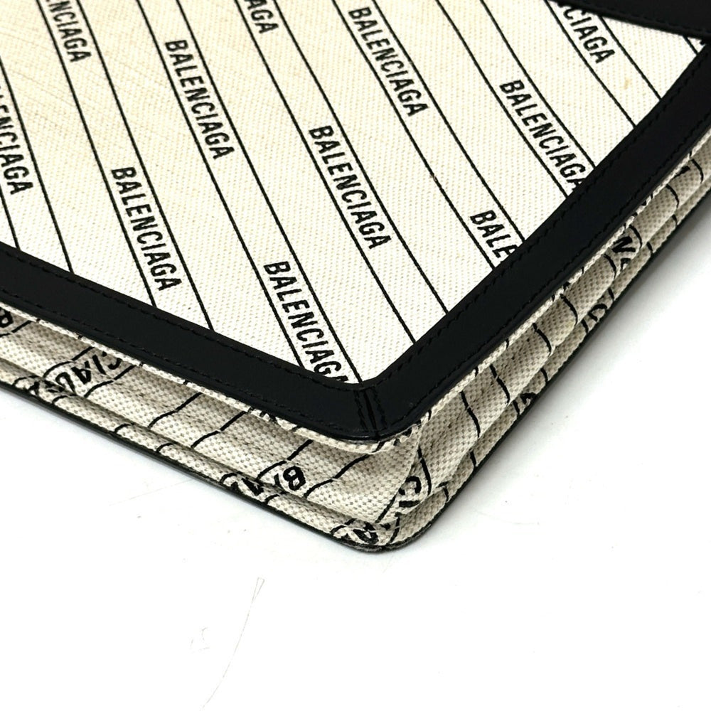 BALENCIAGA 528147 All-over print pochette bag, crossbody, shoulder leather, canvas, women's, white x black, like new — Like New