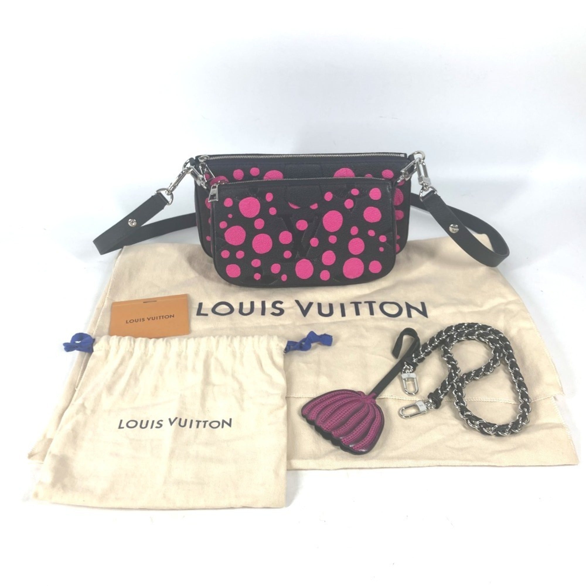 LOUIS VUITTON M46421 Monogram Empreinte Yayoi Kusama LV x YK Multi Pochette Accessoires Crossbody Bag 3WAY Chain Shoulder Leather Women's Noir Fuchsia Black — Like New
