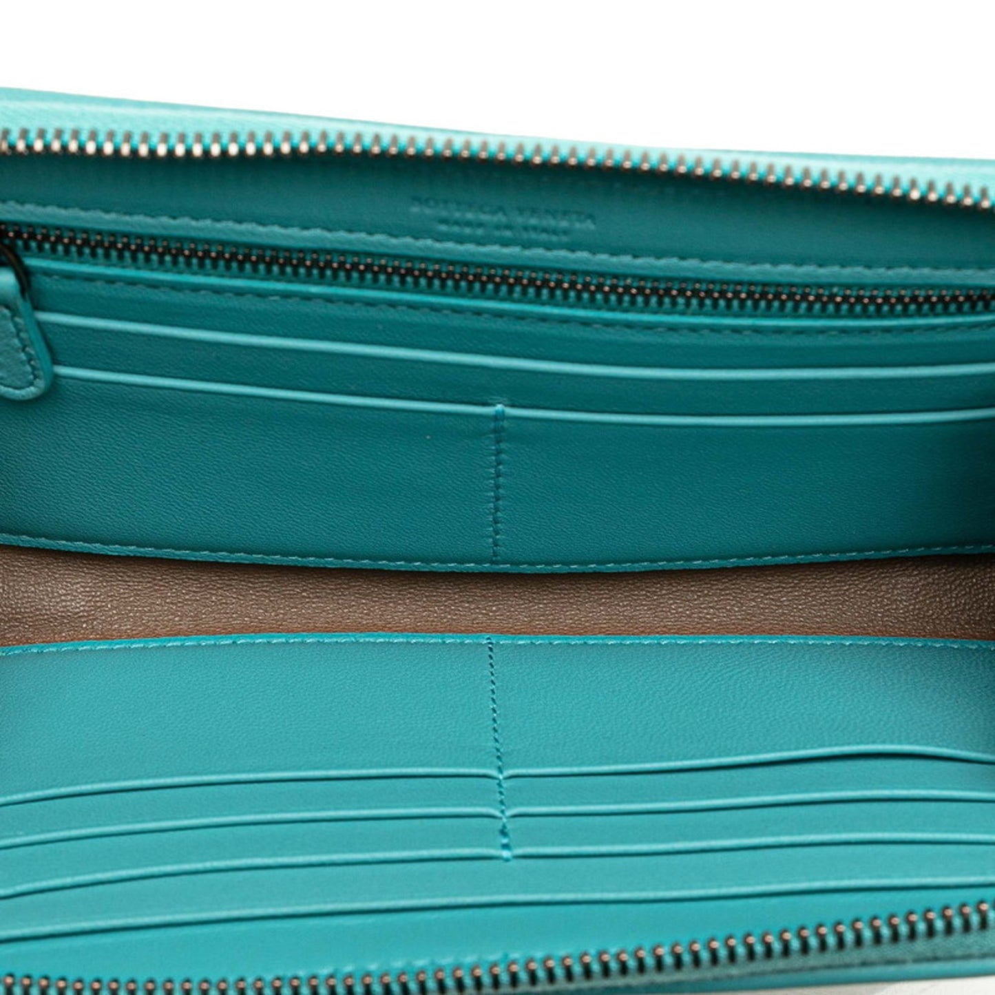 Bottega Veneta Intrecciato Round Long Wallet Light Blue Green Leather Women's BOTTEGAVENETA