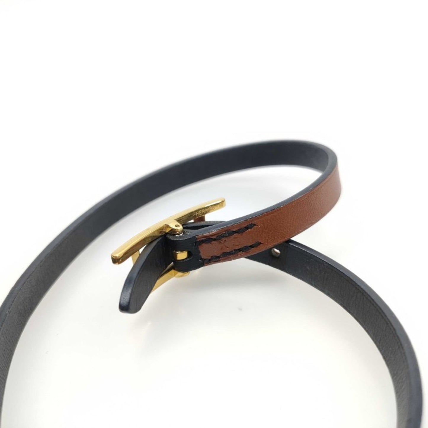 HERMES B-Api Brown Leather Double Tour Bracelet for Women