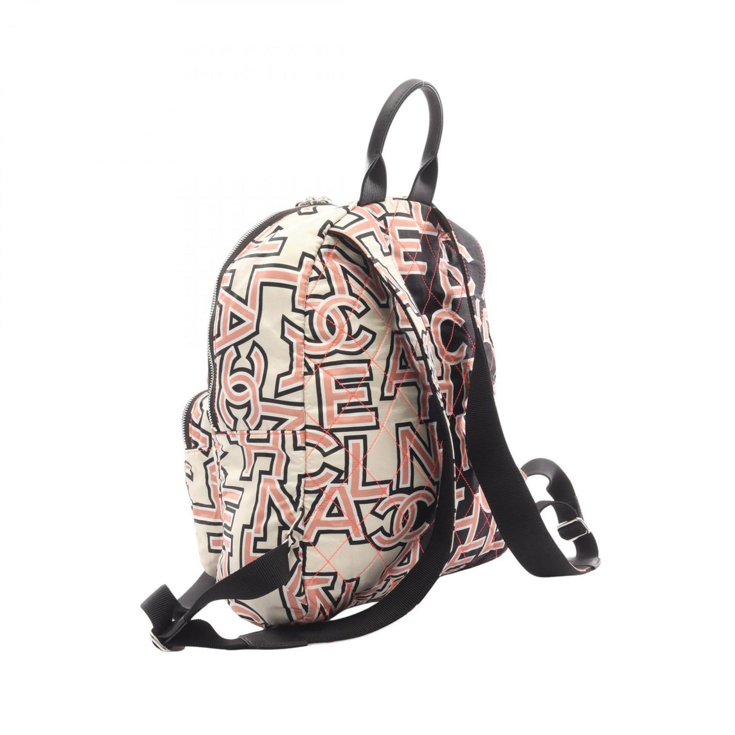 CHANEL Matelasse Neon Backpack, Canvas, Women's, Black, Ivory, Pink