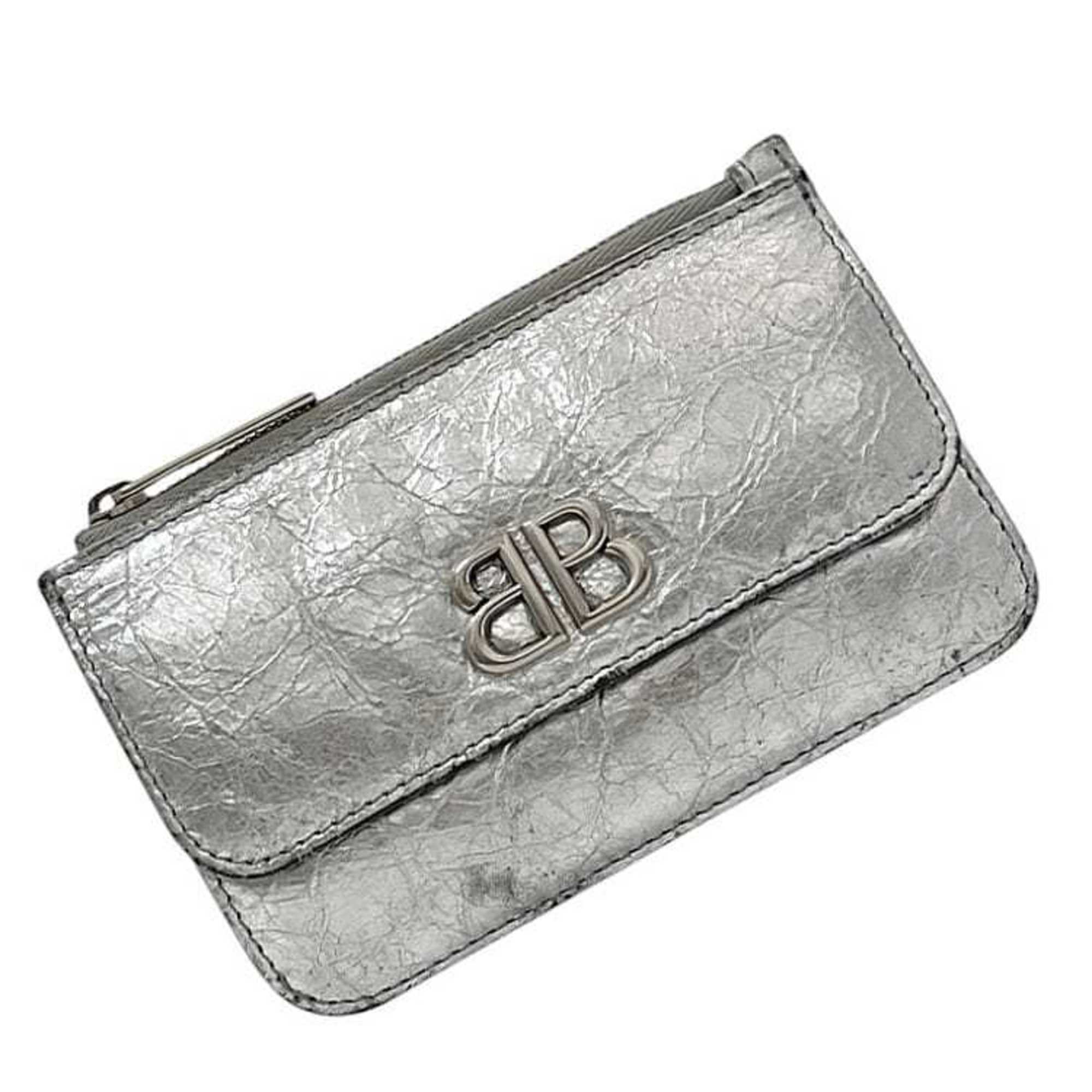 Balenciaga card holder/coin case f-24080 Silver Monaco 765420 Leather coin purse 8122 N 527545 BALENCIAGA BB wallet/pouch/card holder for men and women