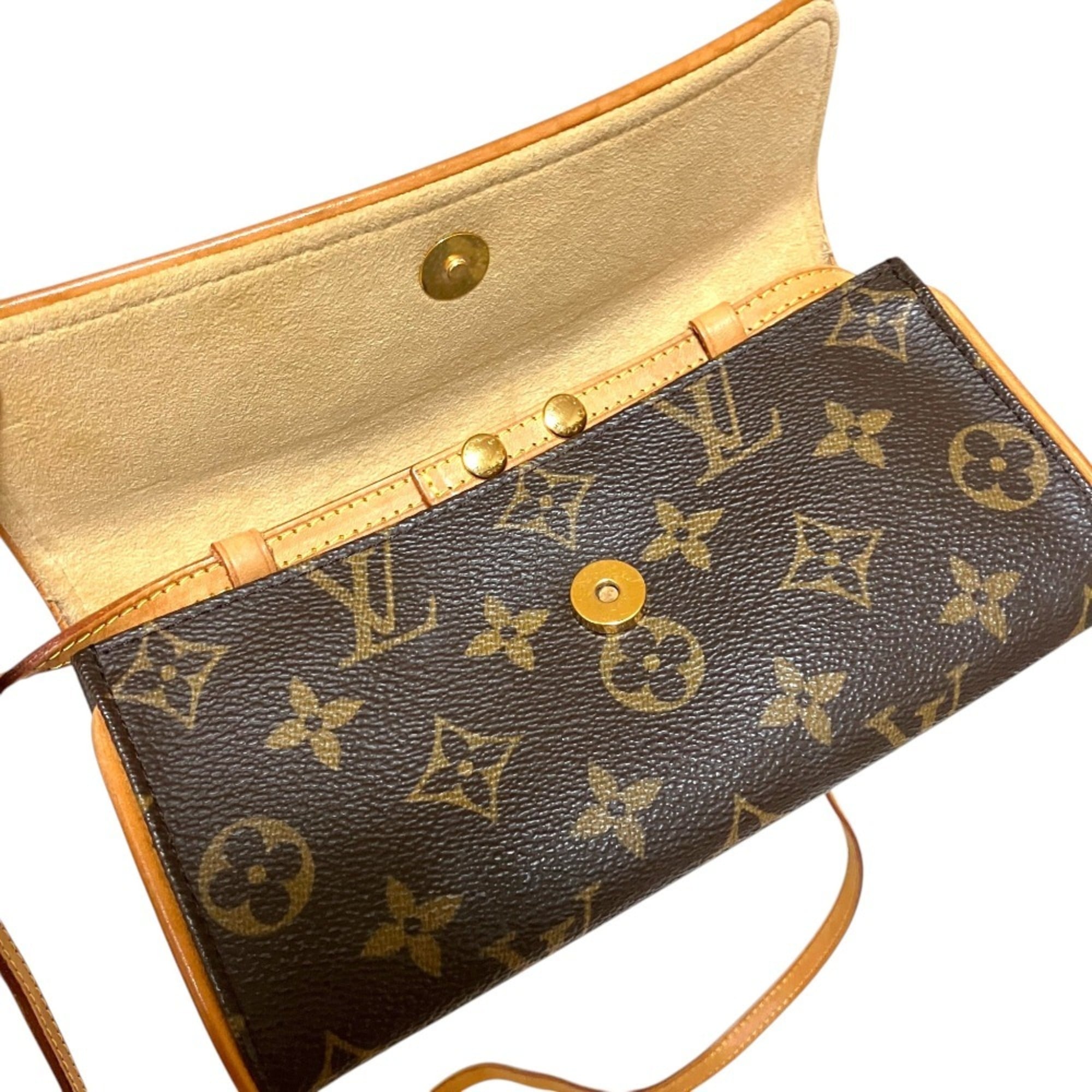 LOUIS VUITTON Louis Vuitton Pochette Twin PM Monogram Shoulder Bag M51854 Brown Women's — Like New