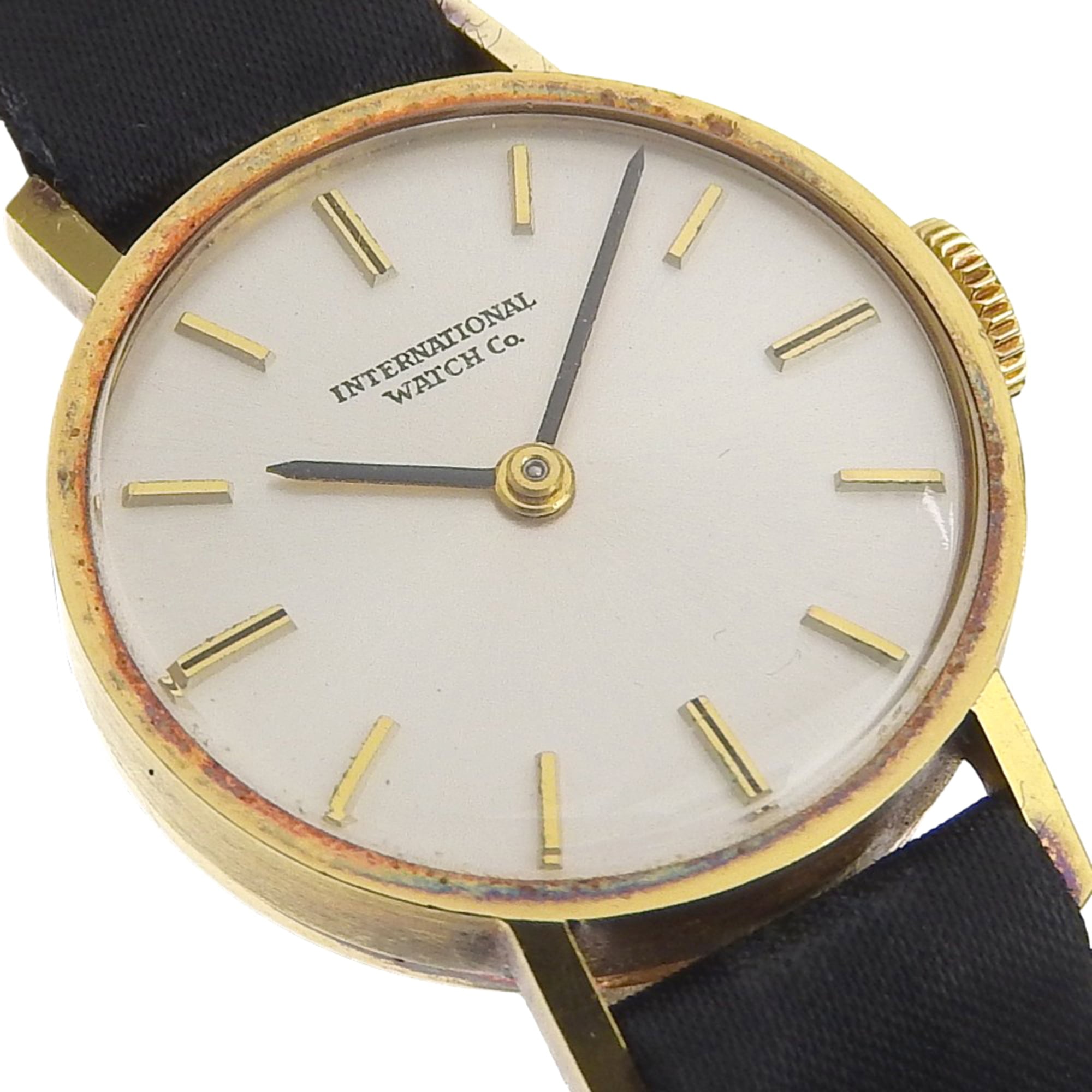 International Watch Company (IWC) Vintage Watch, Caliber 41, 18K Yellow Gold x Leather Strap, Manual Winding, Analog Display, Silver Dial, Ladies' — Good