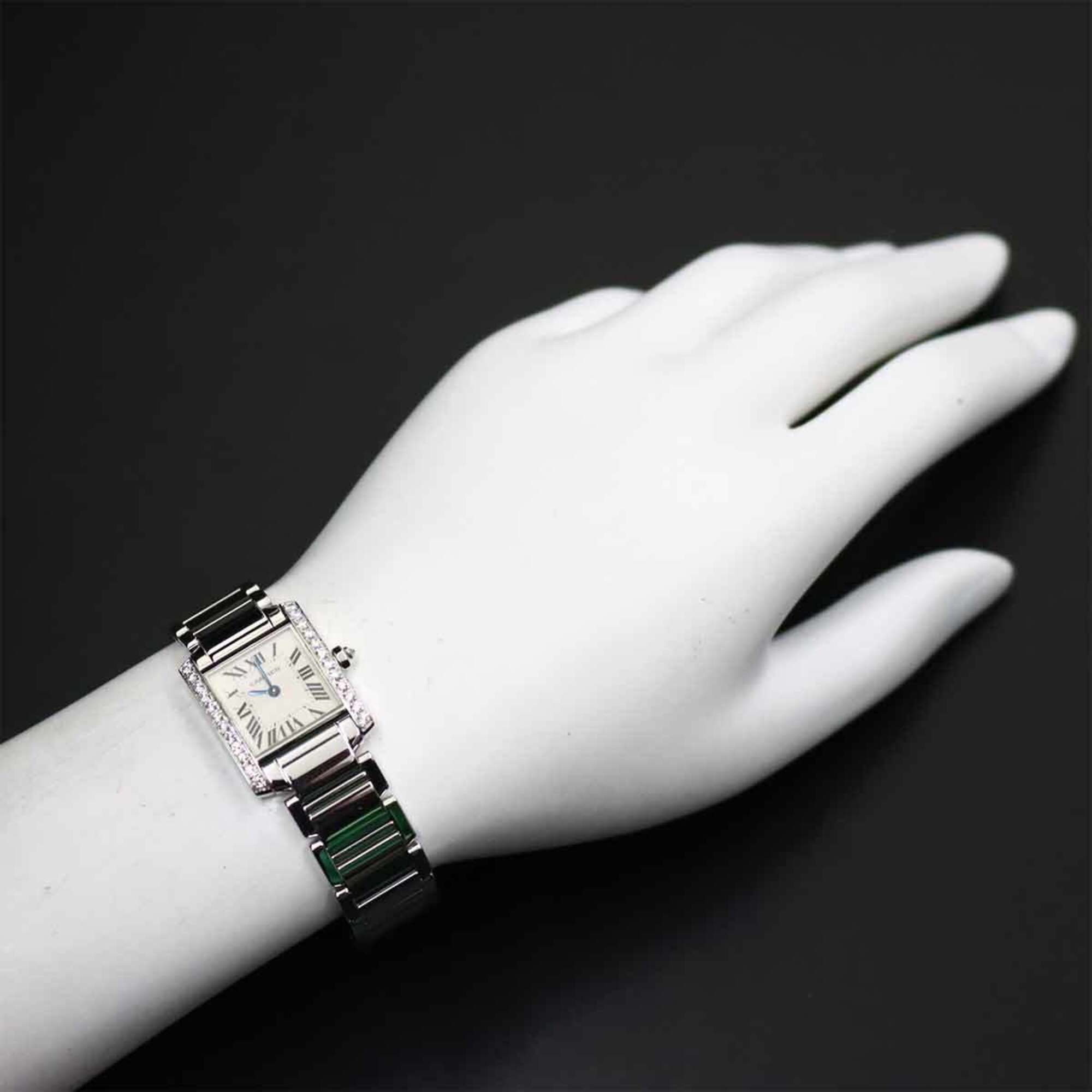 Cartier Tank Francaise SM WE1002S3 Ladies' Watch, Diamond Bezel, Ivory, 18K White Gold, Quartz — Like New