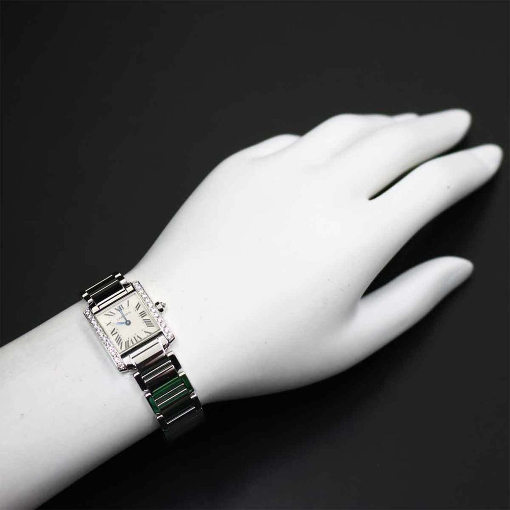 Cartier Tank Francaise SM WE1002S3 Ladies' Watch, Diamond Bezel, Ivory, 18K White Gold, Quartz — Like New