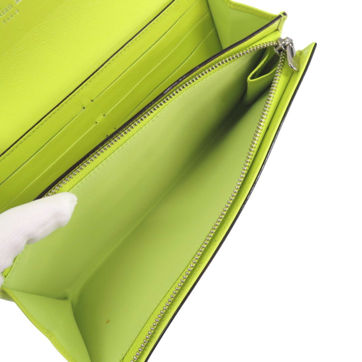 Christian Dior Leather Bicolor L-Shaped Long Wallet Blue 1546Christian